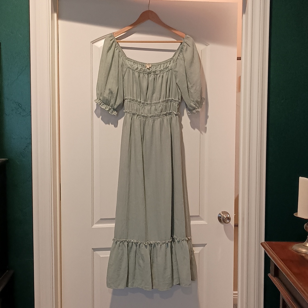 Hem & Thread Green Pesant Style Maxi Dress Lrg